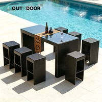Ensemble de table et chaises pliantes d'extérieur modernes avec panneaux en rotin et coussins imperméables - Idéal pour hôpitaux, écoles, hôtels et entrées