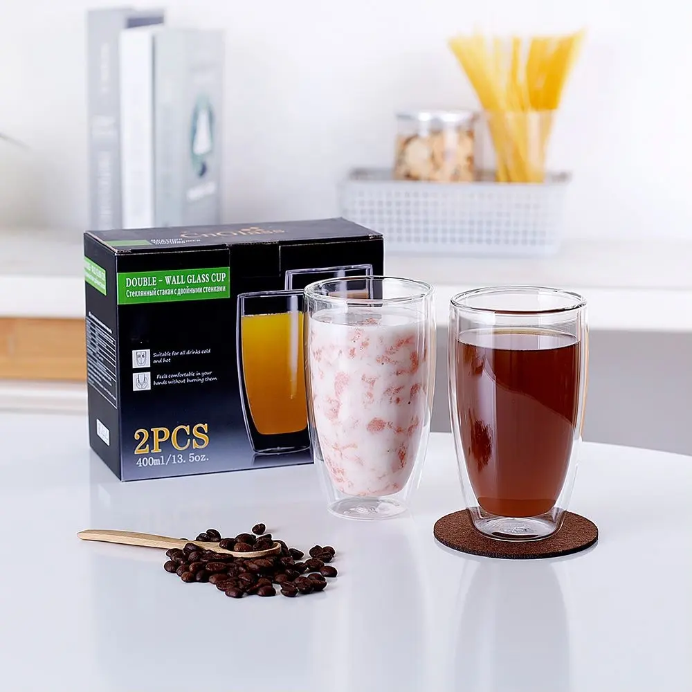CnGlass手吹き高品質ガラスミルクティー飲用カップ二重壁ホウケイ酸断熱ガラスコーヒーエスプレッソカップ