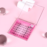 Extensions de cils auto-adhésives en grappe 12-14mm, sans colle, base fine et pointue, en fibres synthétiques, 6 rangées, pour usage quotidien et soirées