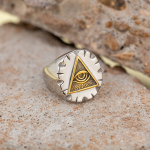 Phong Cách Người Đàn Ông Đồ Trang Sức Bạc Nhẫn Thép Không Gỉ Tam Giác Vàng Thiên Chúa Của Mắt Người Đàn Ông Nhẫn Đồ Trang Sức Bán Buôn - Product Image 3