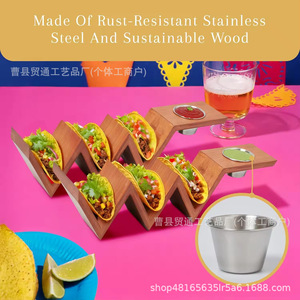 Taco Holder Wooden V Shape With <b>Sauce</b> Bowl For Party Dining Table Storage Rack - Product Image 1