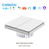 Interrupteurs muraux intelligents 2 gangs 3 voies, norme UE/Royaume-Uni, en verre et PC, compatibles Alexa Smart Life, pour réseau Wi-Fi, avec LED colorées