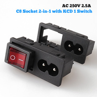 Conector de Corriente Alterna IEC LZ-8-29 C8 con Interruptor de Lámpara, 1 Salida, Enchufe de Cobre/Latón/Nylon, Negro, CE