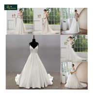 Robe de demoiselle d'honneur de style simple Robe Mari col en V blanc Satin une ligne longueur de plancher importé grande taille 2022 robes de mariée