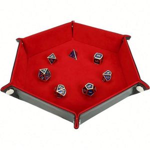 Hexagonal Velvet Dice Tray <b>Collapsible</b> <b>Storage</b> <b>Box</b> Pu Tray Velvet Desktop <b>Storage</b> <b>Box</b> - Product Image 3