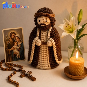 Poupée religieuse chrétienne en crochet faite à la main, <span class=keywords><strong>Jésus</strong></span> Amigurumi, design de pasteur, décoration d'intérieur, cadeau pour la fête des pères - Product Image 4
