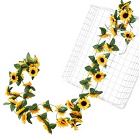 Guirlande de tournesols artificiels en soie avec feuilles vertes, fausse guirlande florale pour la décoration de la maison, des fêtes et des mariages