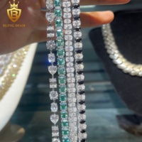 Nouveau Bijou Charmant en Argent 925 avec Moissanite Bleue, Verte et Noire, Diamant Mixte, Coupe Fantaisie, Forme Cœur, Ovale, Chaîne Tennis pour Collection de Bracelets