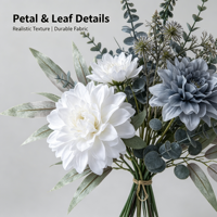 Bouquet de fleurs artificielles personnalisées en dahlia blanc et bleu pour la décoration de la maison, Noël, mariage, arrangement floral élégant