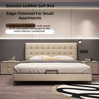 Lit en cuir minimaliste moderne, lit plateforme rembourré avec tiroirs de rangement réglables ultra-minces pour la chambre à coucher