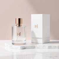 Flacon de parfum rectangulaire en verre rechargeable 30ml 50ml 100ml avec pompe pulvérisatrice en aluminium et bouchon couronne, personnalisable par sérigraphie