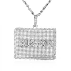 Custom VVS Moissanite Rectangle Plaque Pendants 925 Silver Hip Hop <b>Initial</b> Bar Charms GRA Pass Diamond Tester B2B Supply - Product Image 1