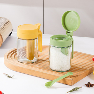 Tarro de condimentos con tapa abatible y cuchara, recipiente de vidrio hermético para condimentos sólidos, uso en cocina, tamaño M - Product Image 4
