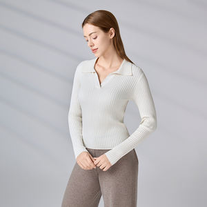 Suéter de Punto Personalizado de Moda para Otoño, Primavera e Invierno, Cuello en V, Manga Larga, Estilo Polo Acanalado para Mujer - Product Image 6