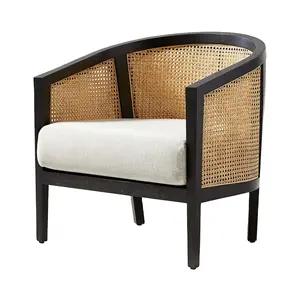 Черный стул из тростника с подушкой цвета слоновой кости, французская мебель, современный стул с акцентом