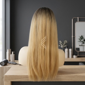 Christmas Gift Set Transparent Lace Front European Hair Straight <b>Wig</b> with Closure in for Blonde <b>Brown</b> Roots Virgin Hair - Product Image 2