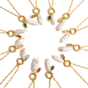 Mặt dây chuyền ngọc trai nước ngọt gắn đá CZ, mạ vàng 18K PVD chống nước, có thể tháo rời, đá sinh tháng, thương hiệu J&D Jewelry - Product Image 2