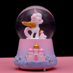 Caja de música de unicornio interestelar, regalos creativos de dibujos animados, bola de cristal rosa, caja de música de bola de nieve - Product Image 3