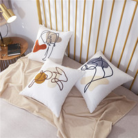 Innermor Boho Art abstrait chat broderie jeter taie d'oreiller blanc texturé housse de coussin pour chaise canapé-lit ou décor à la maison