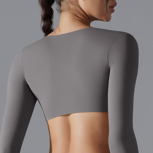 Nouveau Design Yoga Débardeur Court à Manches Longues Femme Course Fitness Yoga Haut <span class=keywords><strong>Soutien</strong></span>-<span class=keywords><strong>Gorge</strong></span> Sportif - Product Image 6