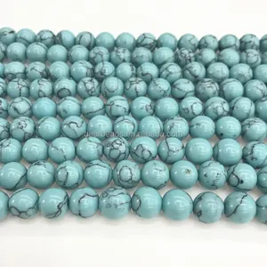 Dearbeads 绿松石珠串圆形抛光蓝色合成绿松石石珠 4毫米 6毫米 8毫米 10毫米 12毫米