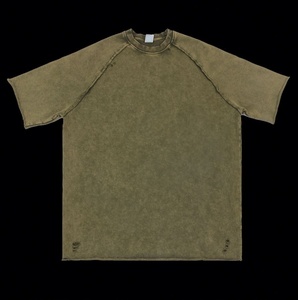 Men's <b>Retro</b> Loose Broken Hole Terry <b>Fabric</b> T-Shirt 100% Cotton Heavyweight 320G Wash Short Sleeve Spring Summer Print Pattern - Product Image 2