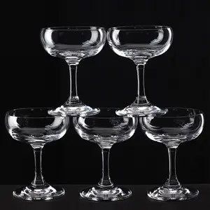 透明水晶宽碗香槟玻璃棒塔杯宽口香槟碗堆叠香槟起泡杯