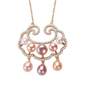 สร้อยคอทองคำพร้อมจี้ไข่มุกน้ำจืด สร้อยคอแฟชั่นแบบโซ่คล้องไหปลาร้า ชุดสร้อยคอและจี้จากจูจี ขายส่ง - Product Image 5