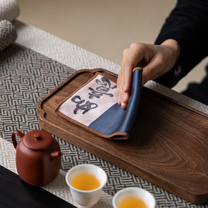 Serviette de thé en daim de style chinois avec design de calligraphie zen, rectangulaire, écologique, pour table à thé, service à thé Kung Fu, Dehua - Product Image 4