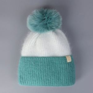 Wholesale Woman Warm Knitted Thermal Gorros Rabbit Fur <b>Winter</b> Hats Wool Blend Luxury Beanie With Pom - Product Image 5