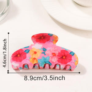 Pince à cheveux carrée en plastique motif floral grande taille pour femme, nouveau style, pince requin pour l'arrière de la tête, 9 cm, imprimé couleur - Product Image 3