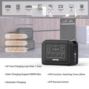 Station d'alimentation portable 2000W, batterie au lithium LiFePO4 1024Wh, générateur solaire, stockage d'énergie, alimentation pour le camping en plein air - Product Image 4