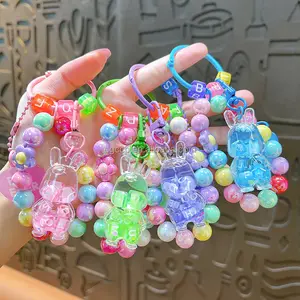 Cute and Creative Colorful Beads rabbit Acrylic oil floating liquid boba keychain car bag rabbit liquid pendant key chain