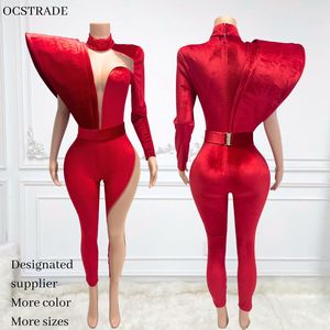 MF V Neck Long Sleeve Summer Women's Party <b>Jumpsuit</b> Mesh Sheer Sexy <b>Bodycon</b> Plus Size Quick Dry - Product Image 1