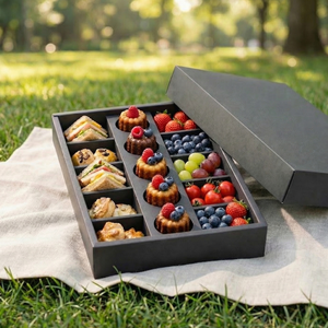 Boîte carrée en papier kraft pour charcuterie, plateau jetable à emporter avec séparateurs et fenêtre pour brunch, traiteur et événements - Product Image 1