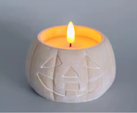 Lampe LED Scintillante en Forme de Citrouille en Ciment, Décoration d'Halloween, Lampe à Bougie Artificielle Rechargeable