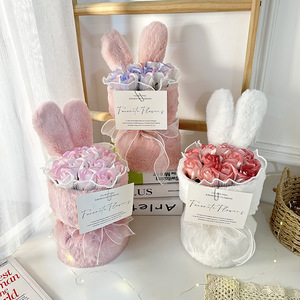 Bouquet de fleurs éternelles 11 roses en forme d'oreilles de lapin, arrangement floral en peluche et fleurs préservées pour la Saint-Valentin, cadeau pour la fête des enseignants - Product Image 2