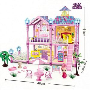 ชุดบ้านจิ๋ว DIY พลาสติก PVC แบบประกอบเอง พร้อมไฟและอุปกรณ์เสริม ของเล่นงานฝีมือสร้างสรรค์สำหรับเด็กหญิงและเด็กชาย - Product Image 6