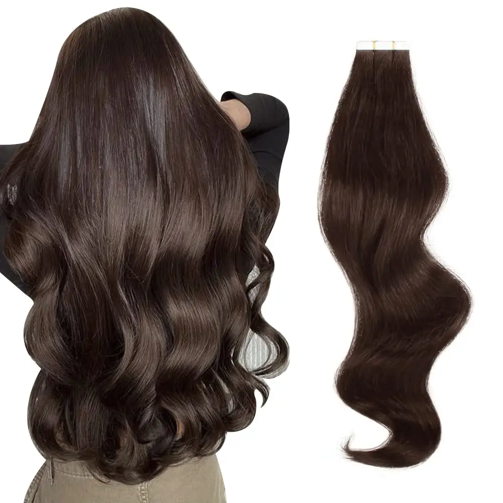 Tape on Hair Extensions Dark Brown #2 50Gram 20 Pieces Thick Russian Hair Invisible Skin Weft Hair Extensions Tape in