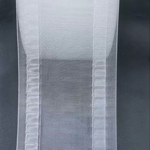 Ruban plissé et passe-tringles en nylon blanc avec poches à crochets en maille, longueur 100 m, pour la confection de rideaux - Product Image 1