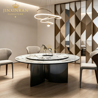 Table à manger ronde en marbre noir et blanc de luxe sur mesure, plateau tournant Lazy Susan, base en métal en forme de X, mobilier haut de gamme pour la maison et les restaurants