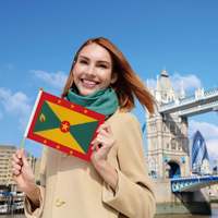 Drapeau de Grenade à agiter à la main avec tige en bois, 14*21cm, vente en gros, promotion mondiale