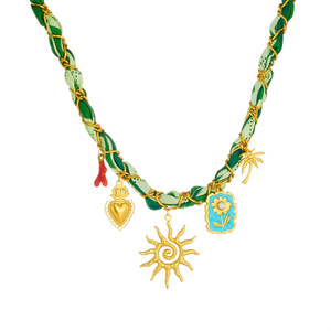 European American Fashion Printed Ribbon Gold Plated Chain Necklace With Sun Flower Pendant Party Jewelry - Product Image 5