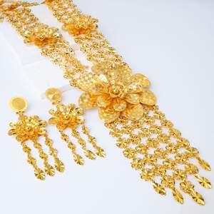 두바이 황동 펑크 스타일 아프리카 나이지리아 신부 약혼 기념일 웨딩 주얼리 세트 사우디 여성 24K 금도금 - Product Image 4