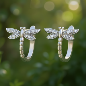 Pendientes de libélula de plata tibetana con diamantes de imitación de cristal para mujer, joyería de fiesta, diseño de insecto bonito, chapado en plata - Product Image 2