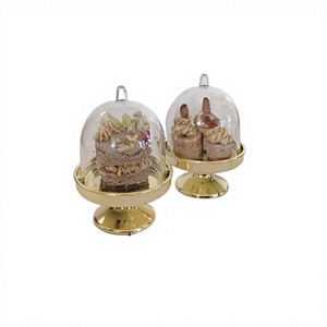 Admirable Design the Crafts Metal Gold Color Cake Serving Stand Glass Dome Set 2 for Home Commercial Use Customizable Design - Product Image 1