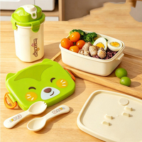 Ensemble boîte à lunch et gourde pour enfants, motif dessin animé, pour pique-nique et camping, avec compartiment à fruits