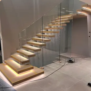 Steel wood stainless steel stairs fittings/ interior oak solid wooden indoor stairs floating stairs for villa
