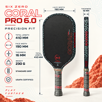 Raquette de pickleball en fibre de carbone pressée à chaud T700 Coral Pro Large Sweet Spot 16 mm, approuvée USAPA, pour entraînement adulte, très vendue