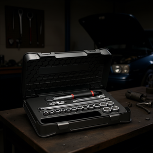 Jeu de douilles 3/8 pouces, 12 points, métriques et SAE, avec cliquet et rallonges pour réparation automobile - Product Image 3